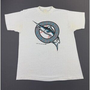 Rare Vintage 1991 90s Miami Florida Marlins MLB Baseball Single Stitch White Tee